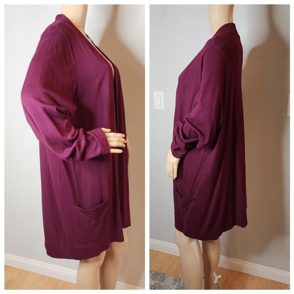 Susan Graver plum Purple open knit cardigan with pockets.  Size 1X - Picture 13 of 16